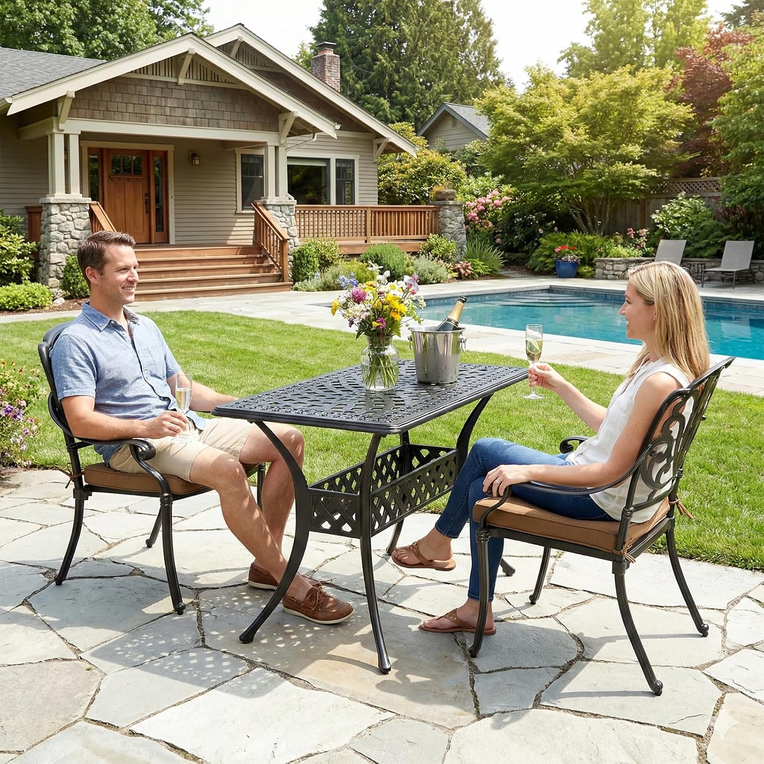 MEETWARM Outdoor Dining Table, All-Weather Cast Aluminum 42" Rectangle Patio Dining Table, 200 LBS Heavy Duty Patio Bistro Table for Balcony Poolside Deck Garden & Indoor Use, Dark Bronze