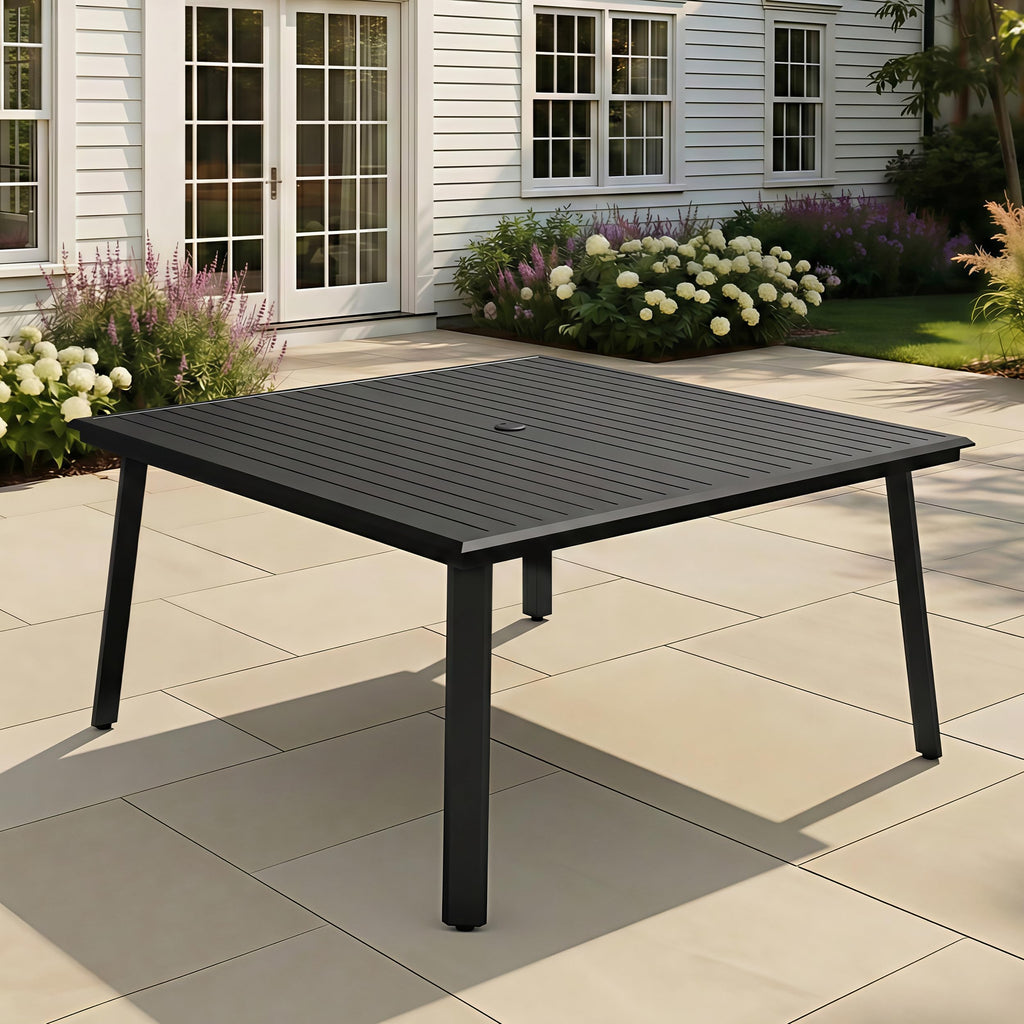 Outdoor Dining Table for 8, 83" Aluminum Patio Table with Umbrella Hole Rectangle All Weather Outside Table for Lawn Backyard Garden