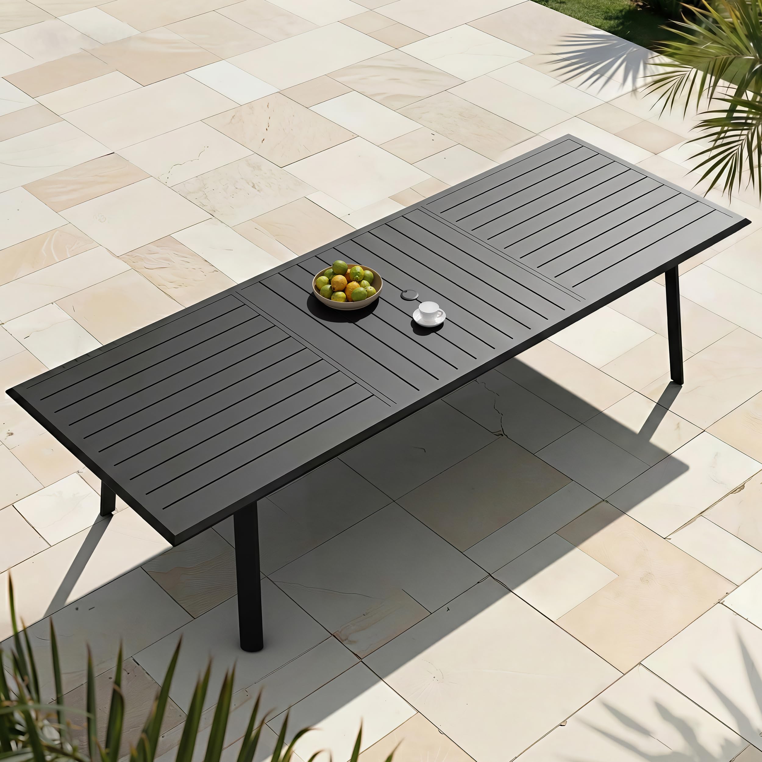 Outdoor Dining Table for 8, 83" Aluminum Patio Table with Umbrella Hole Rectangle All Weather Outside Table for Lawn Backyard Garden