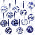 12 Pcs Christmas Chinoiserie Balls 2.36 Inch Blue and White Porcelain Chinoiserie Ornament Bulk Christmas Hanging Decorations Ceramic Decor for Home Tree Xmas Party
