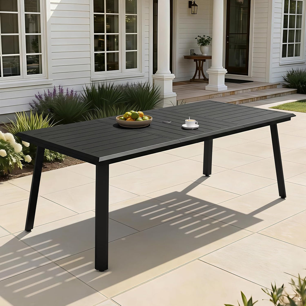 Outdoor Dining Table for 8, 83" Aluminum Patio Table with Umbrella Hole Rectangle All Weather Outside Table for Lawn Backyard Garden
