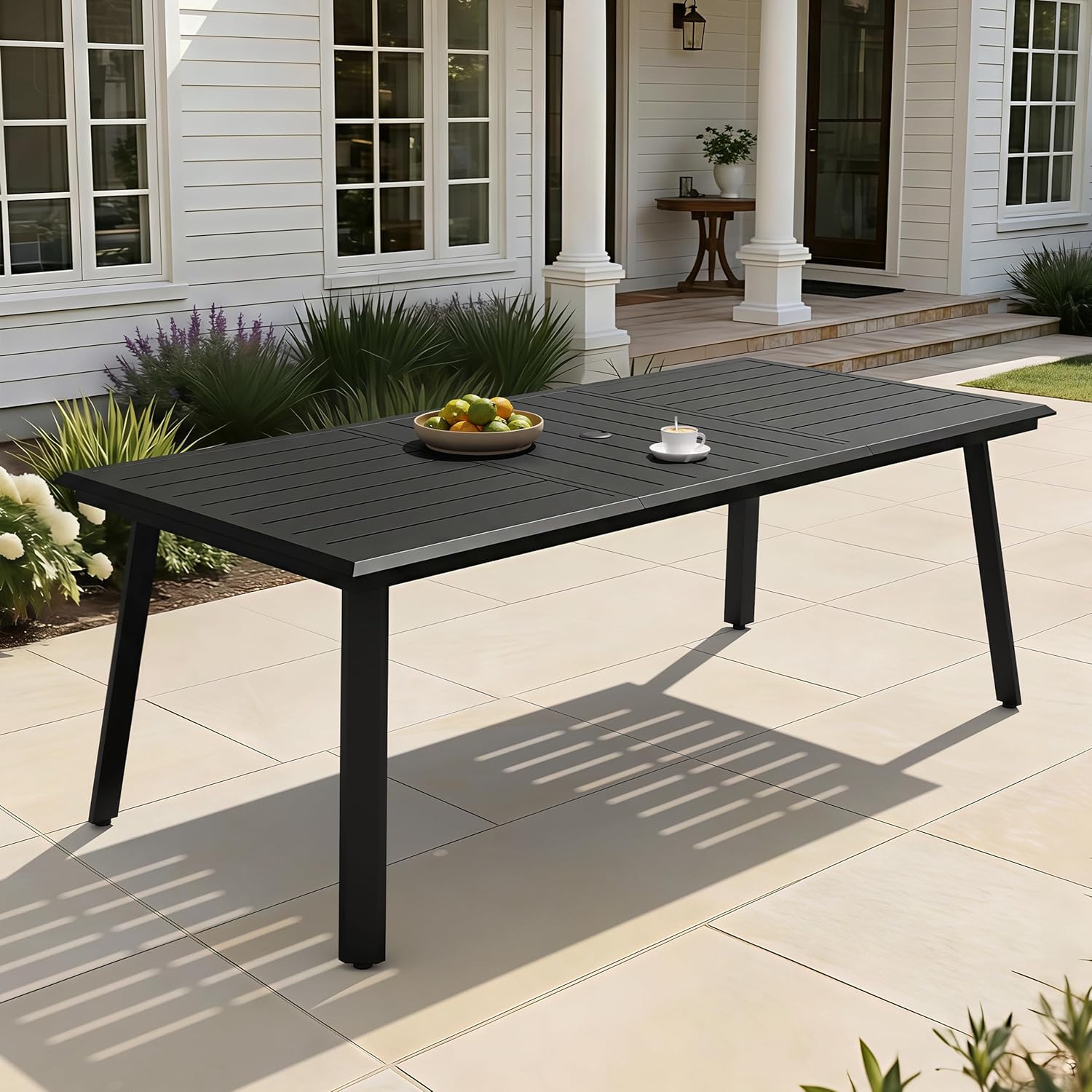 Outdoor Dining Table for 8, 83" Aluminum Patio Table with Umbrella Hole Rectangle All Weather Outside Table for Lawn Backyard Garden