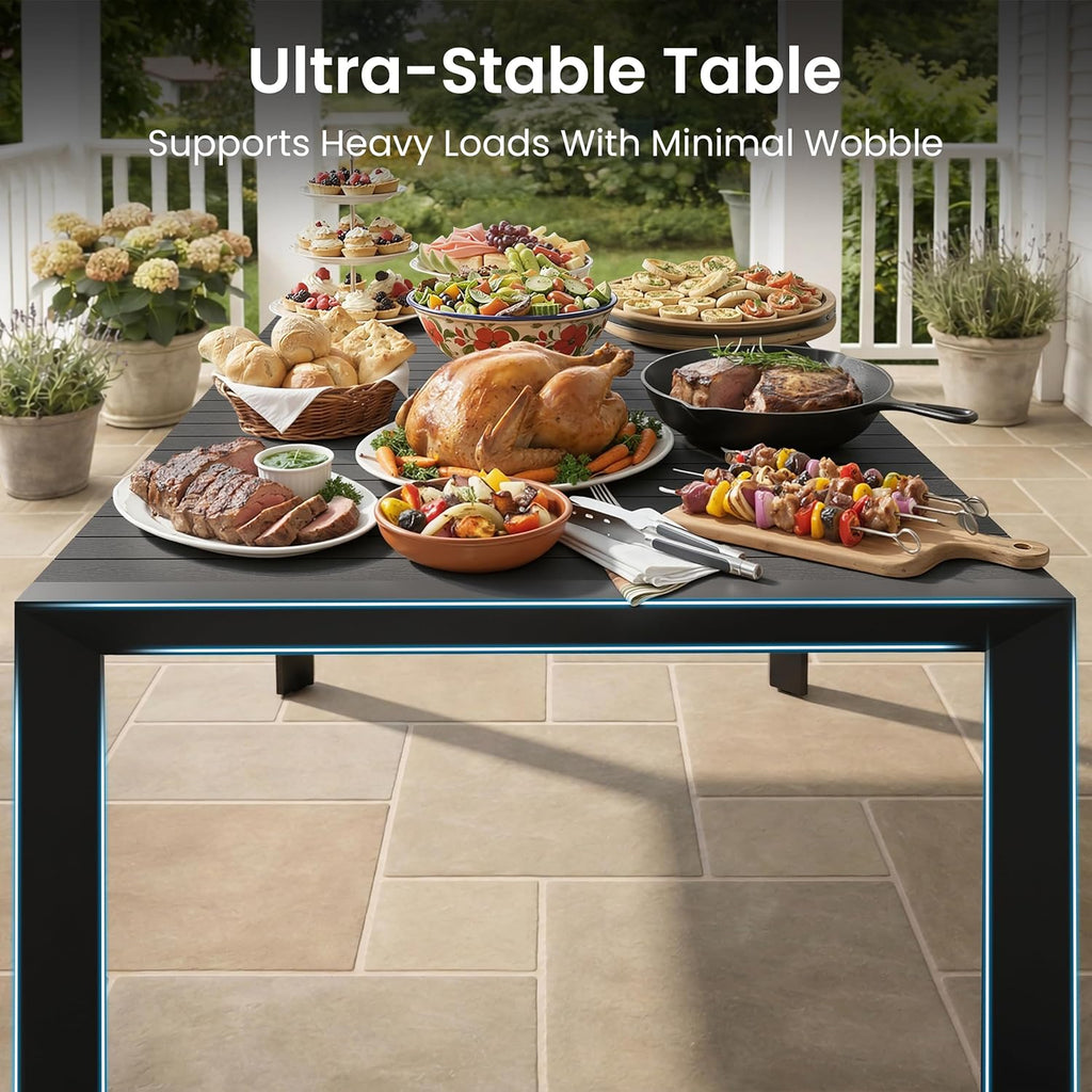 Crestlive Products Outdoor Dining Table for 6, 71in Aluminum Patio Dining Table with Umbrella Hole Weather-Resistant Rectangle Outside Table for Garden Backyard Indoor, Black
