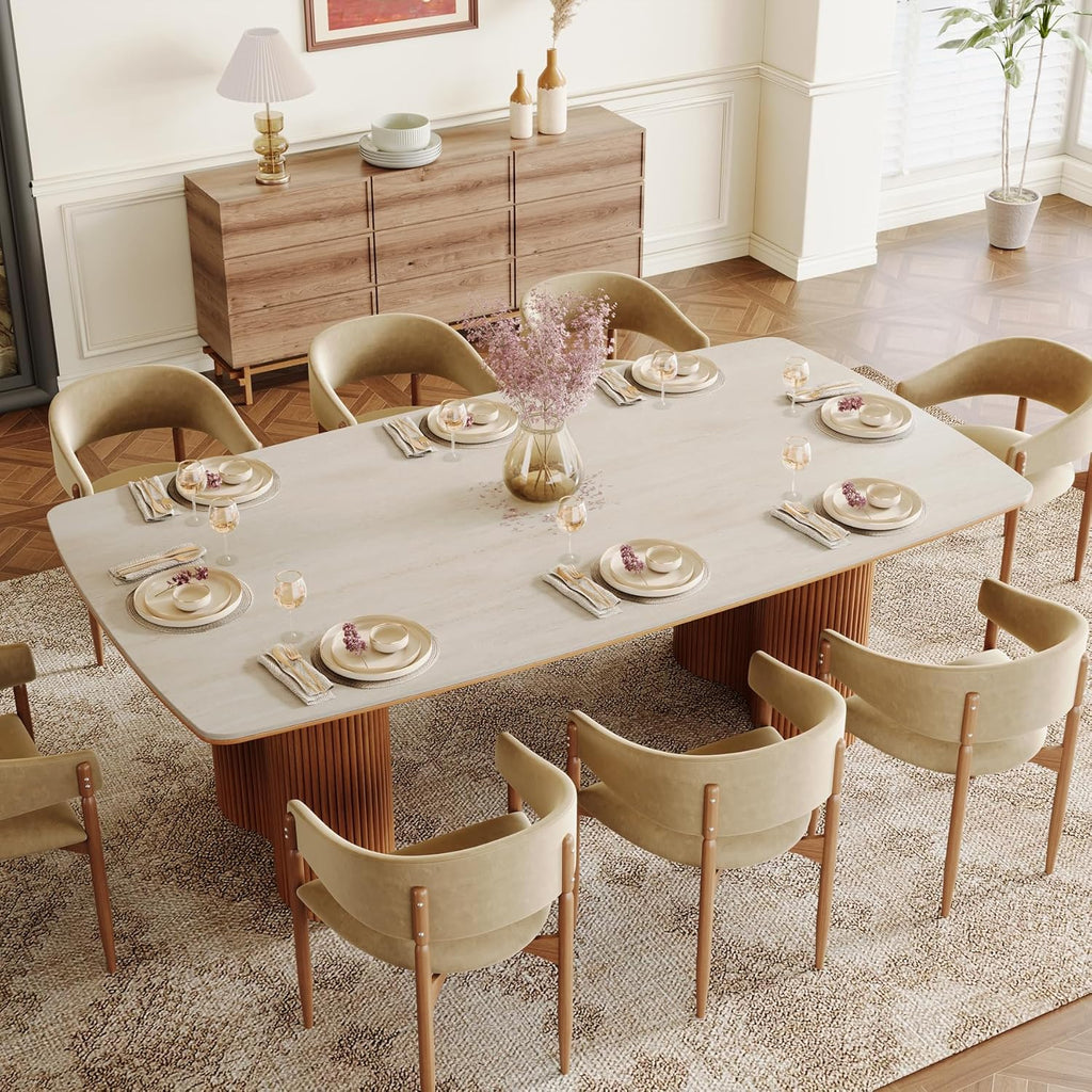 Tribesigns 78.7" Sintered Stone Dining Table for 8-10，Luxury Rectangular Kitchen Table with Solid Wood Legs, Mid-Century Dining Room Table for Living Room