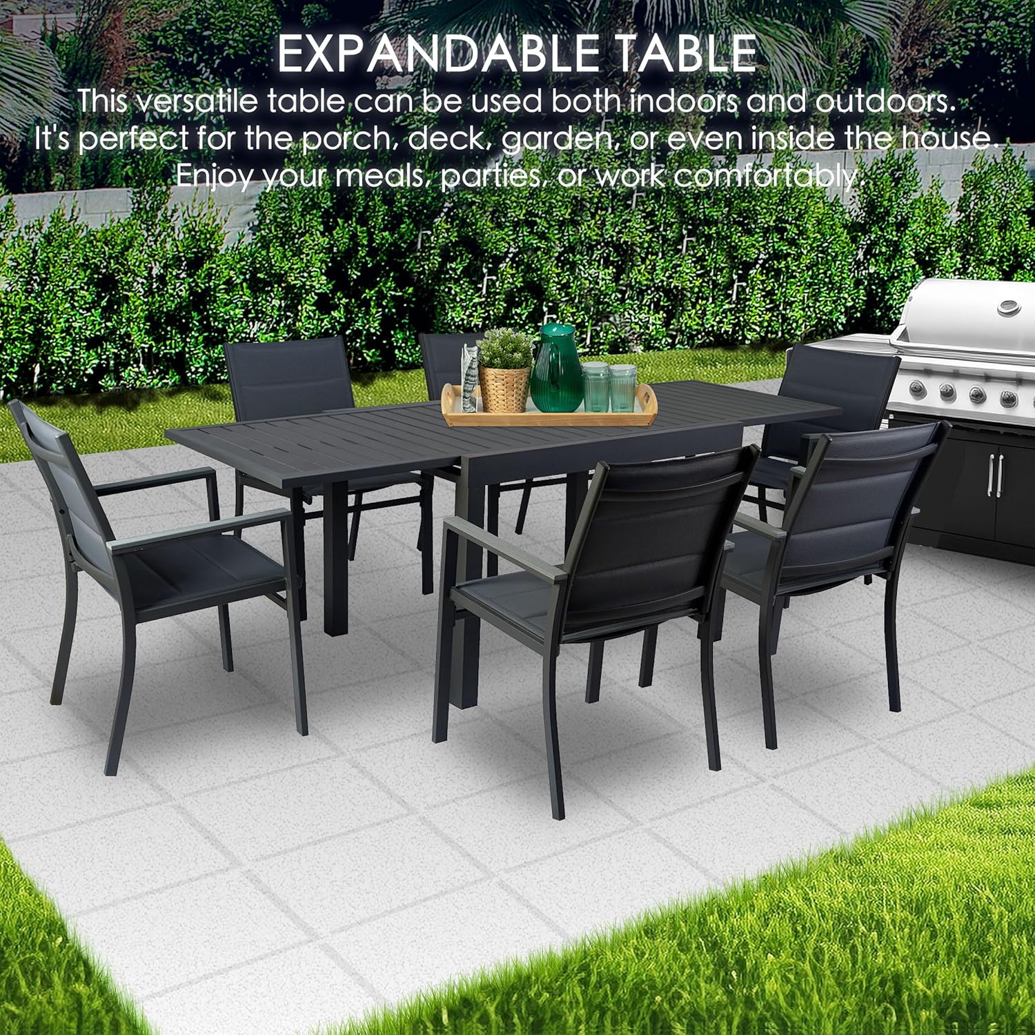 Kozyard Expandable Outdoor Patio Dining Table, 43"–86.6" Adjustable Length, All-Aluminum Frame, Weather & Rust Resistant, for Backyard, Porch, Deck, Garden, Gray