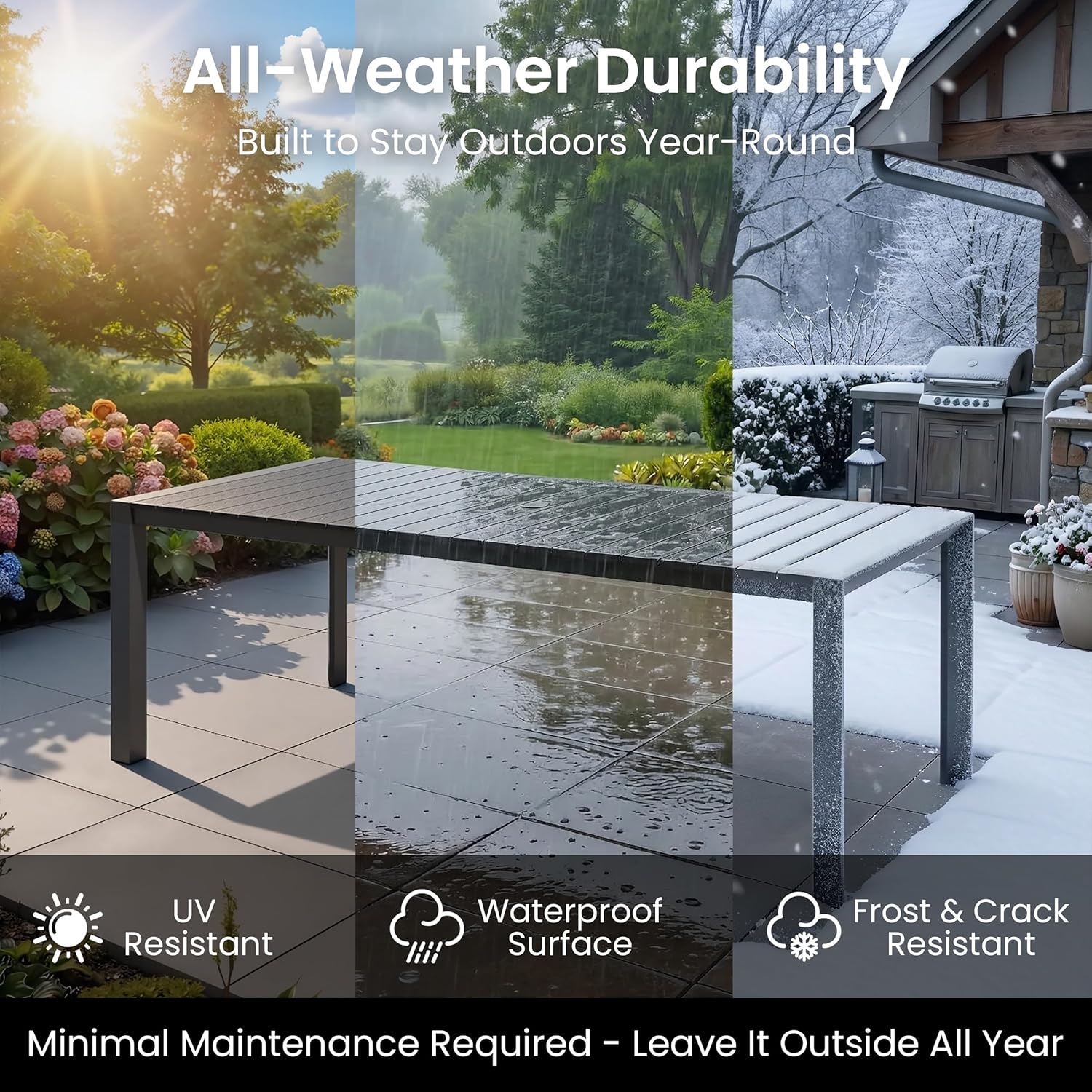Crestlive Products Outdoor Dining Table for 6, 71in Aluminum Patio Dining Table with Umbrella Hole Weather-Resistant Rectangle Outside Table for Garden Backyard Indoor, Black