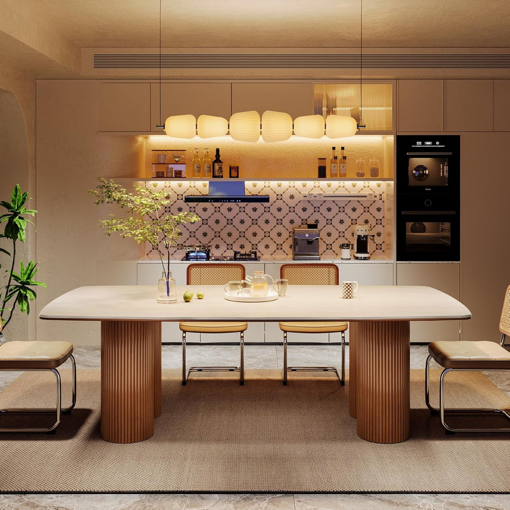 Tribesigns 78.7" Sintered Stone Dining Table for 8-10，Luxury Rectangular Kitchen Table with Solid Wood Legs, Mid-Century Dining Room Table for Living Room